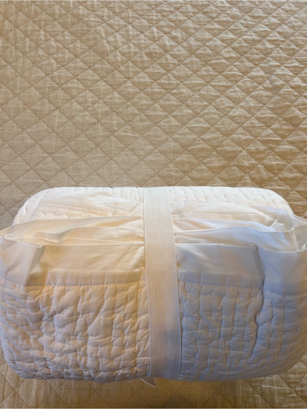 Crate&Barrel Cream Quilted King Quilt - Picture 4 of 6